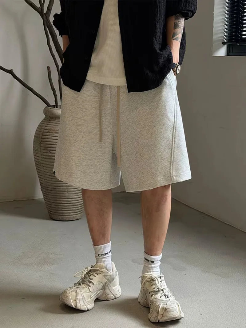 Mens Summer Casual Shorts Loose Fit Elastic Waist Drawstring Streetwear Sweatpants Hip Hop Shorts Knee Length Straight Trousers