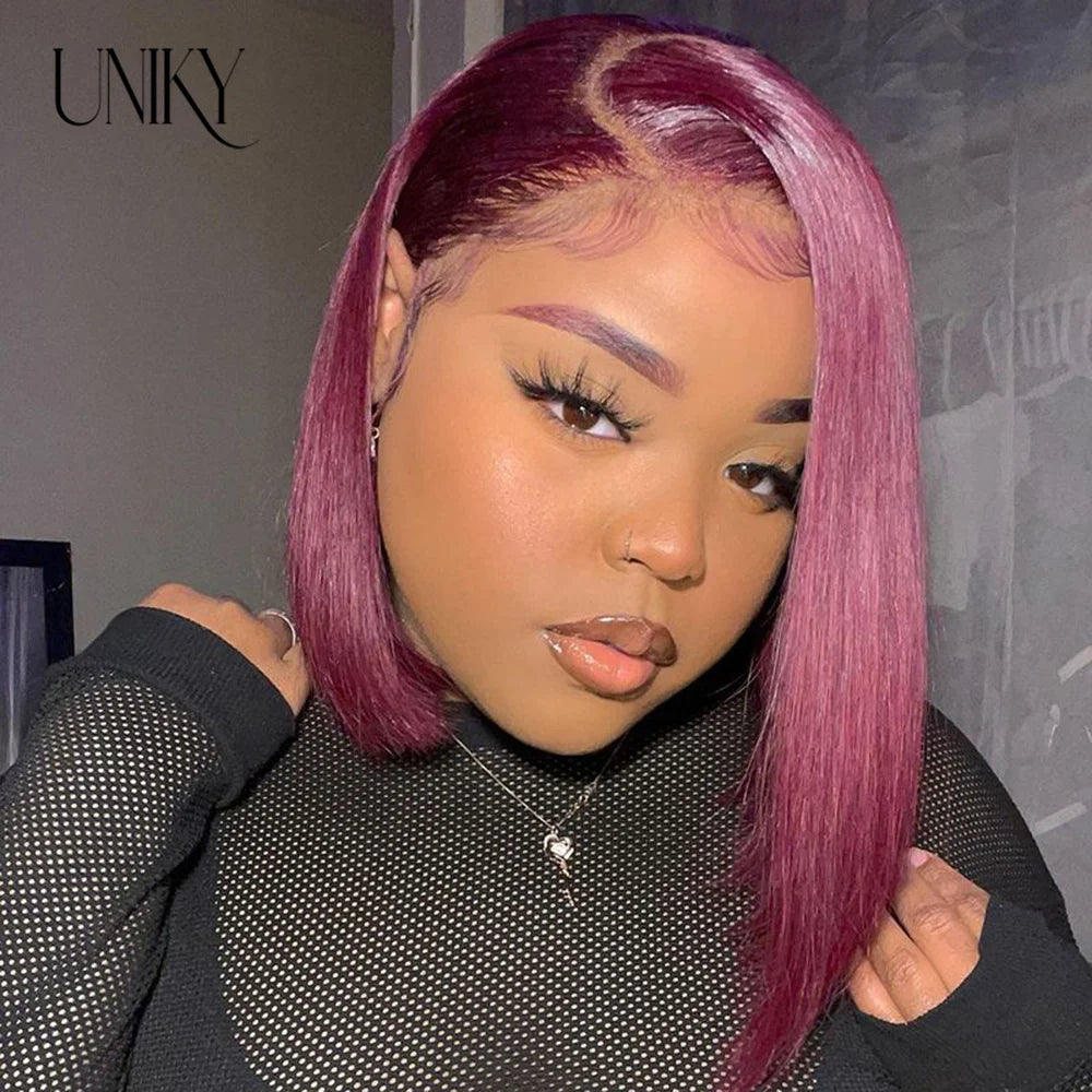 Burgundy HD Transparent Lace Front Human Hair Wigs 99J Red Straight 13x4 Lace Front Wig For Women  4x4 Lace Closure Straight wig