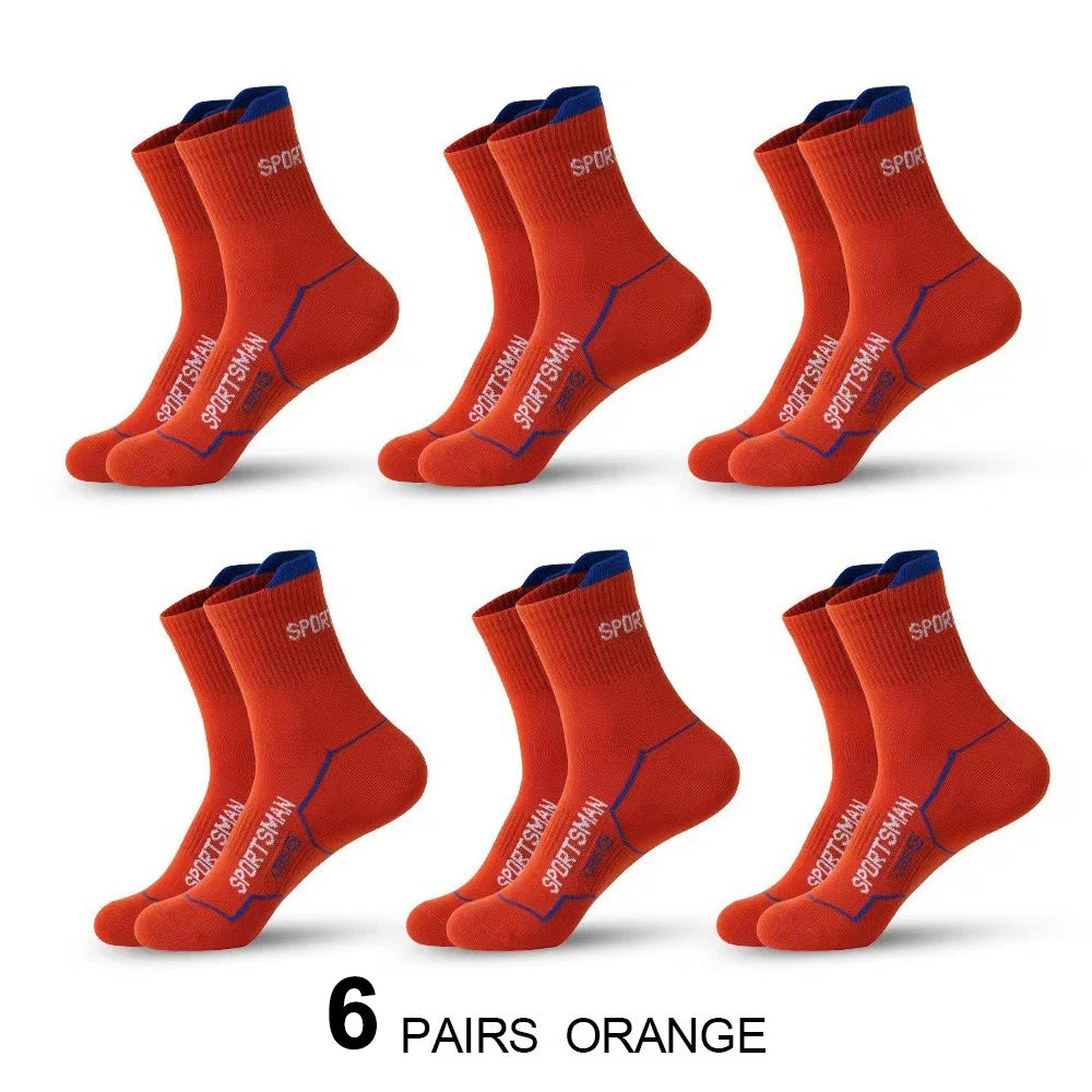 6/12 Pairs Men Mid Length Sports Socks Fashionable Geometric Patterns Breathable Odor Resistant Running Cycling Basketball Socks