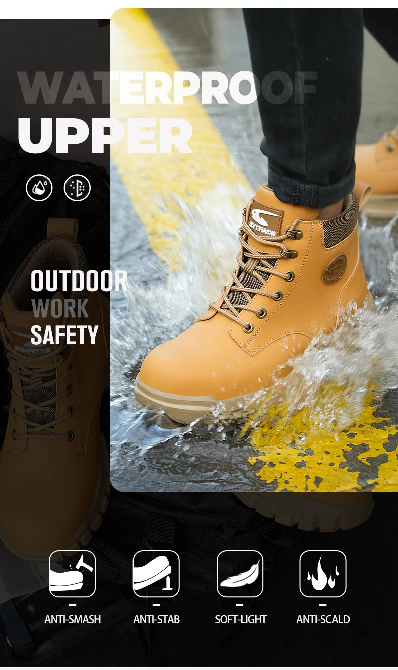 Men Protective Boots Steel Toe Shoes Anti-Smash Anti-Puncture Work Boots Safety Shoes Indestructible Winter Boots Waterproof