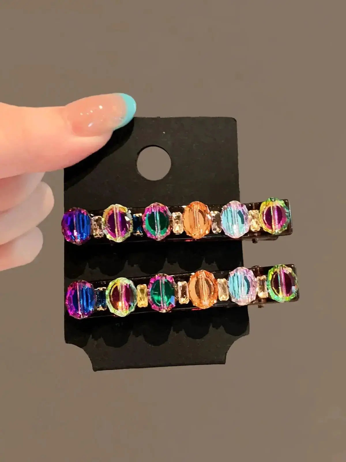 2Pcs Colorful Rhinestone Side Hair Clips for Women, Exquisite Light Luxury & Fashionable Versatile Design, High-End Bangs & Flya