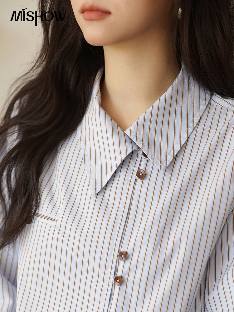 MISHOW Women's Striped Asymmetric Shirt 2025 Autumn New Arrival Vintage Loose Long Sleeve Tops Commuter Woman Clothes MXE42C2375 BAZAARHUBO