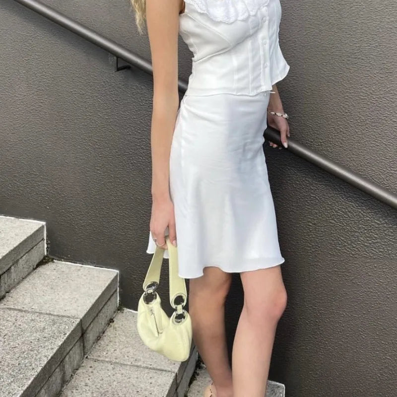 Solid Mermaid Skirts Women American Style Retro Bow Temperament Fashion High Street Slimming Casual All-match Daily Summer Cozy