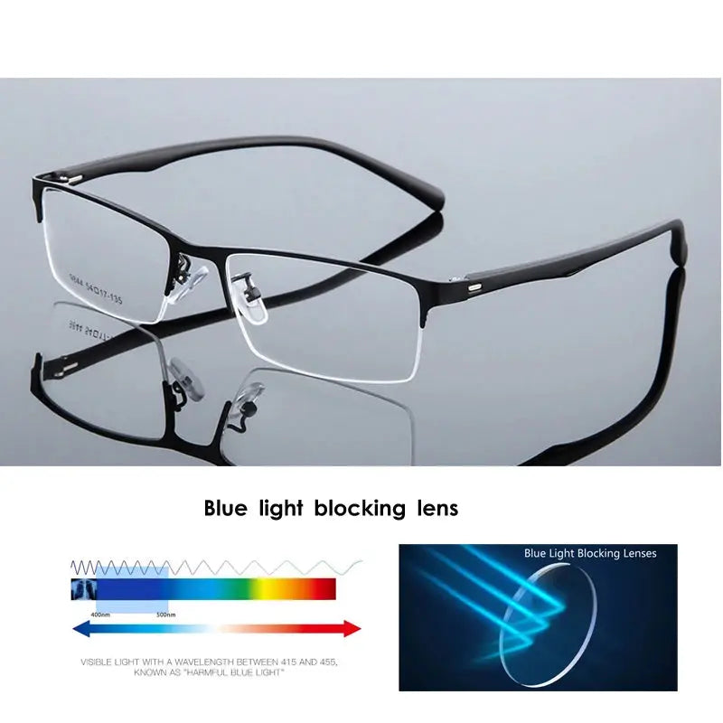 VCKA Half Frame Men Business Myopia Prescription Glasses Alloy Photochromic Anti Blue Ray Shortsighted Eyewear -0.5 TO -10 BAZAARHUBO