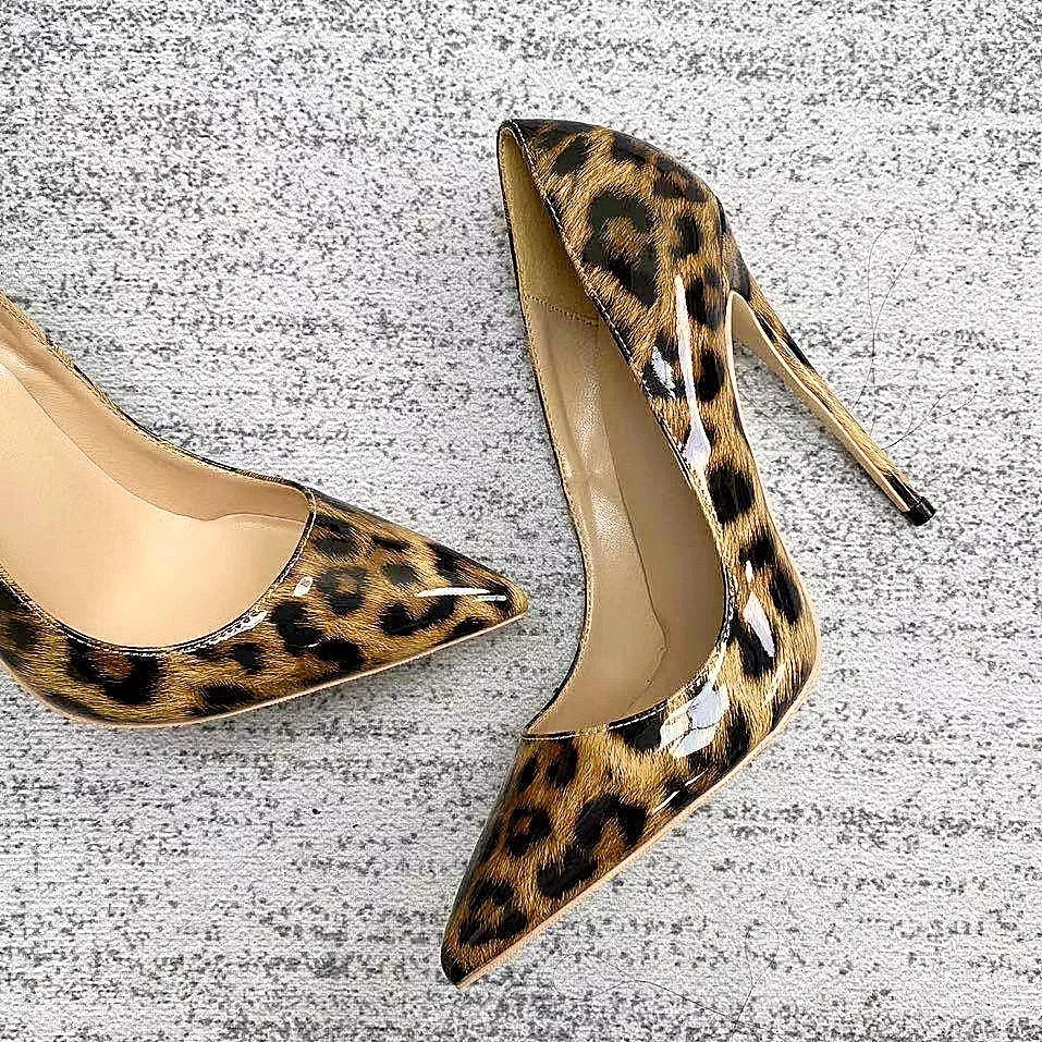 Women Leopard Print High Heels 8CM 10CM 12CM Stiletto Fashion Gradient Color Single Shoes Female Shallow Mouth Pointed Toe Pumps