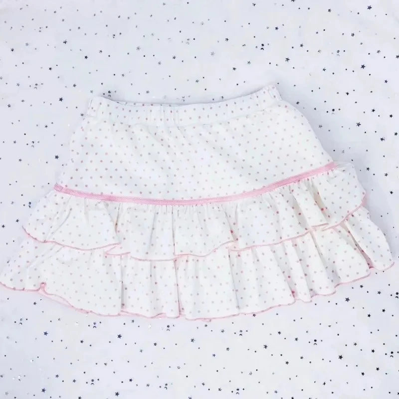 Mini Skirts for Women Sweet Cute Jupe Fashion Summer Japanese 2025 Faldas Mujer De Moda Bow Polka Dot Ruffles Y2k Skirt