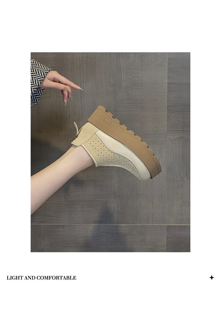 Fujin 6CM Suede Cow Genuine Leather Moccasins Women Platform Wedge Flats Women Shoes Ankle Booties Females ZIP Pumps Shoes