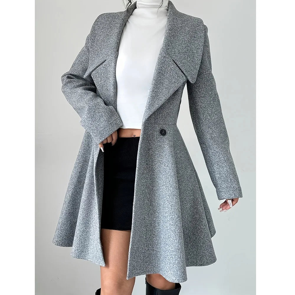 Women Woolen Coats Long Sleeve Turn-down Collar Jackets Ladies Autumn Winter Outerwear Coat