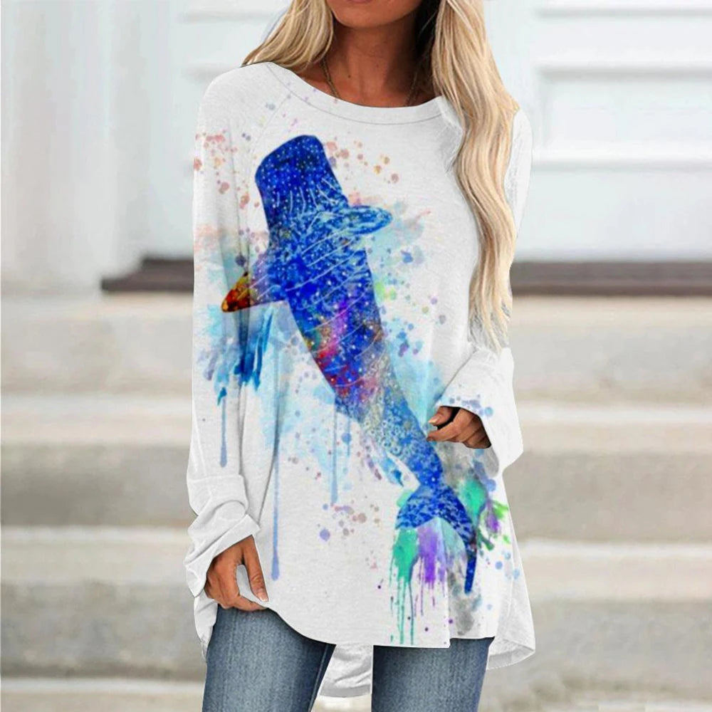 Women's T Shirt Wolf 3d Print T-shirt Women Fashion Animal T-shirts Casual Long Sleeve Tops Tees Vintage Tshirt Loose Tees Owl