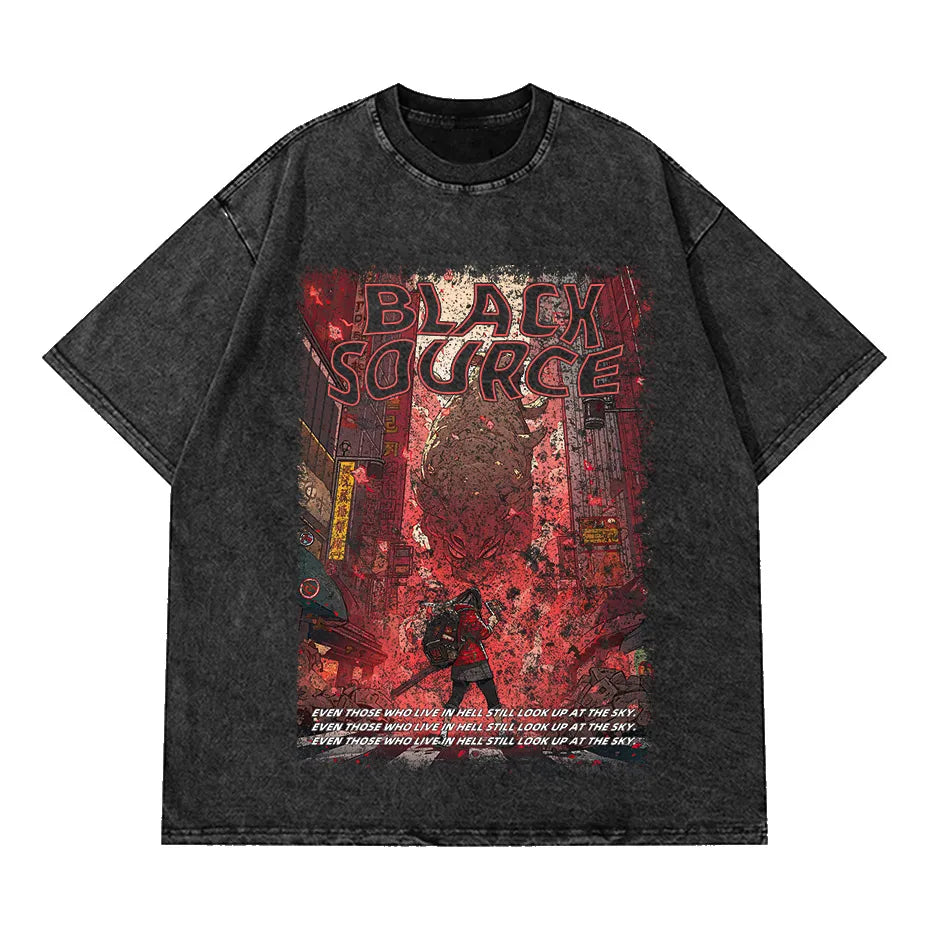 2023 Men Retro Washed T-Shirt Hip Hop Streetwear SOS Shadow Graphic T Shirt Summer Short Sleeve Tshirt Harajuku Tops Tees Cotton