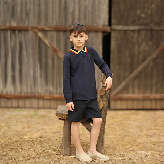 Kids Family Clothing Set Stripes Collar Dress Boy Shirt Baby Top & Shorts Set Teen Top & Long Skirt Set Bee Logo
