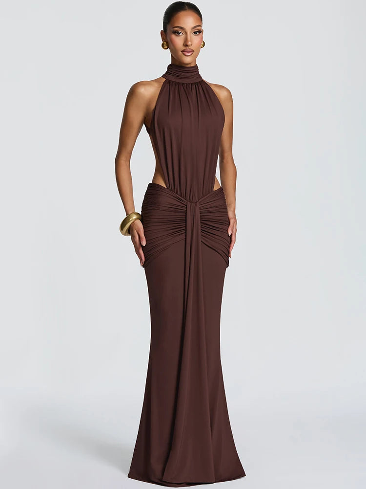 Mozision Backless Off Shoulder Maxi Dress Women Elegant Bodycon Party Ruched