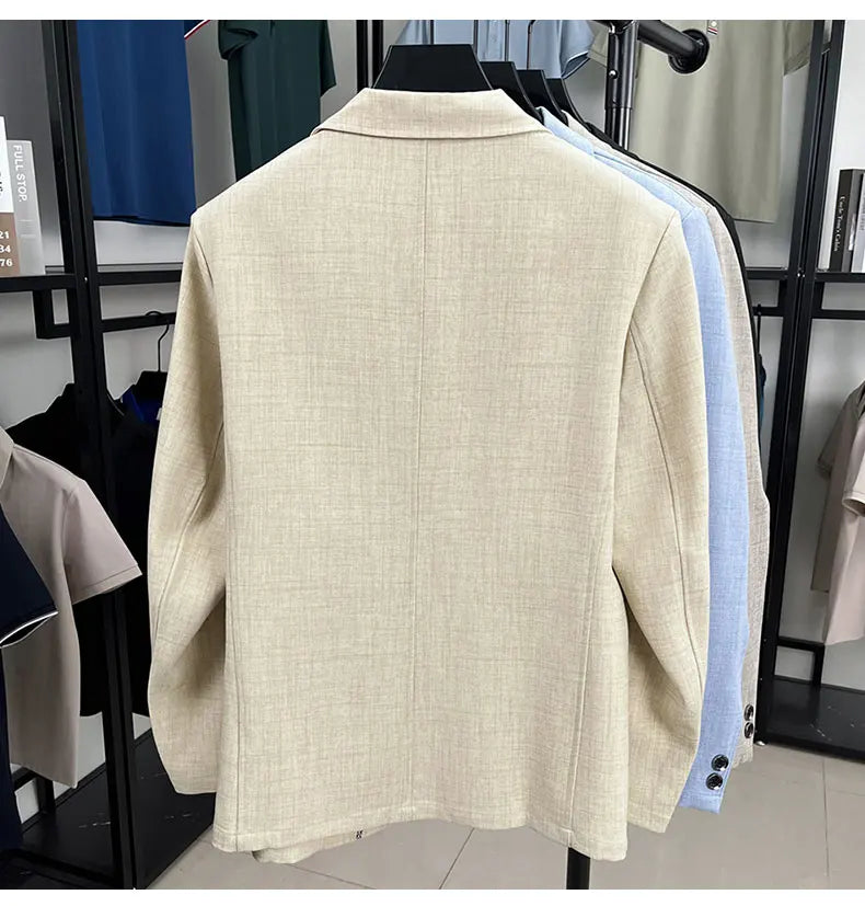 Mens Linen Blend Suit Jacket Lightweight Smart Casual Blazer Summer Sun Protection Outerwear Coat Wedding Prom Vacation Beach