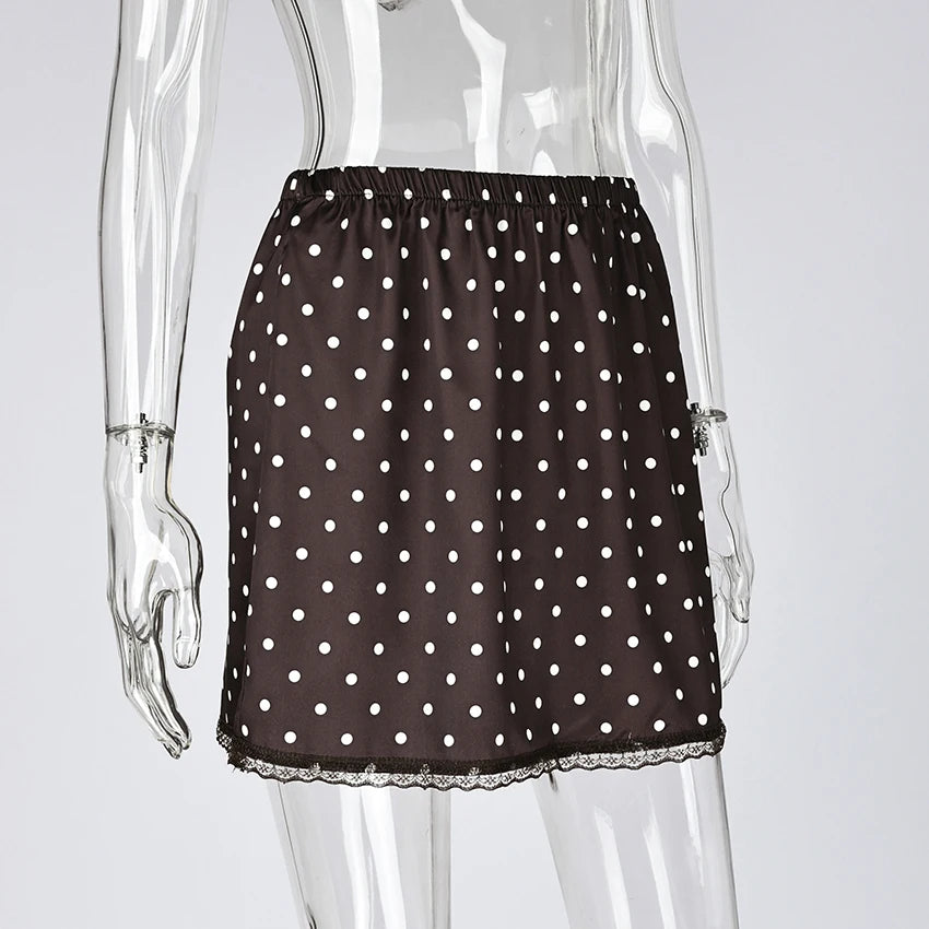 Linad Street Chic Polka Dot Lace Skirts Spriing Vintage Satin Mini Skirt 2026 Fashion High Waist A Line Short Skirts For Woman