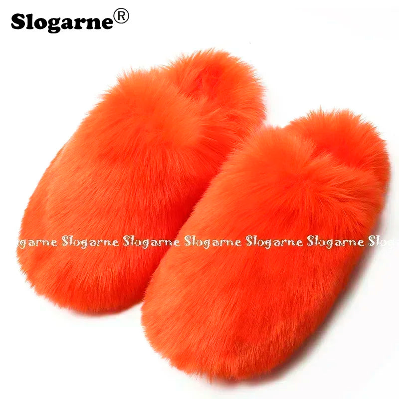 Ladies Winter High Quality Fox Fur Slippers Women Warm Fur Slides Girls Luxury Furry Slippers Soft Comfortable Home Cotton Shoes