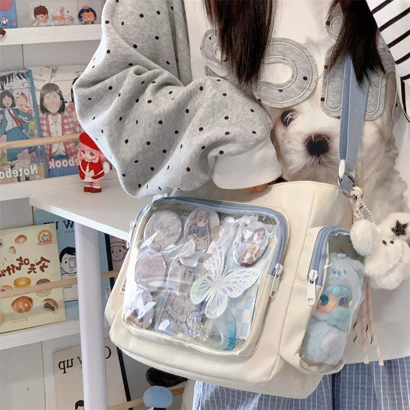 Trendy Transparent Simple Crossbody Bag for Girls Large Capacity School Shoulder Bag Comfortable and Versatile Texture Ita Bag