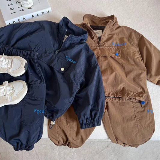 2025 Autumn New Children Casual Sportswear Set Boys Girls Interchange Jacket + Pants 2pcs Suit Kids Vintage Cargo Pants Outfits