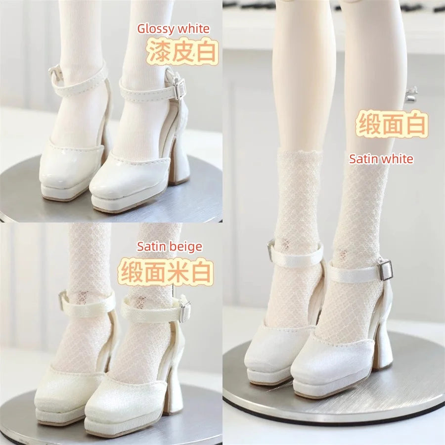 BJD Doll Shoes Toys GL/DFH 1/4 Girls High Heels Square Toe Pink White Black Soft Silk Elegant Glossy Leather Doll Accessories