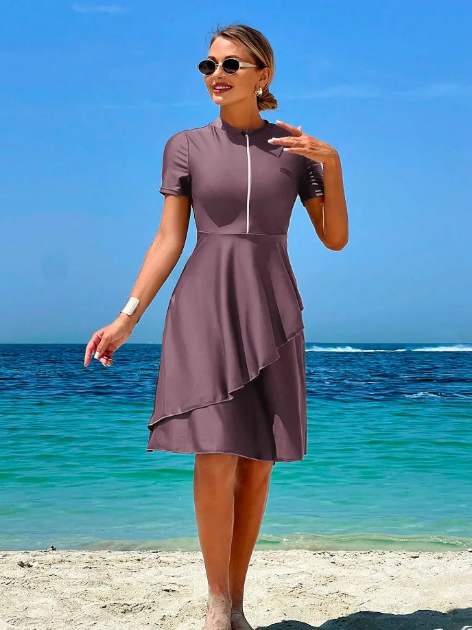 New Cover Ups Sexy Swimsuit Women Summer Bathing Suit Bikini Set Short Sleeve Swimwear Women Beach Swimming Suit For Female