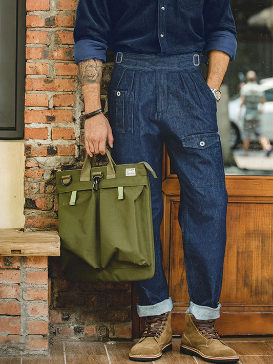 Men High-Waisted Button Suit Pants Elegant Denim Texture Italian Fabric Daily Commuting Wear