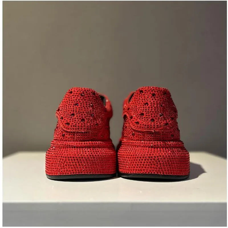 New Men Red Rhinestone Pattern All Match Brand Shoes Causal Flats Loafers Sports Walking Sneakers Zapatos Hombre