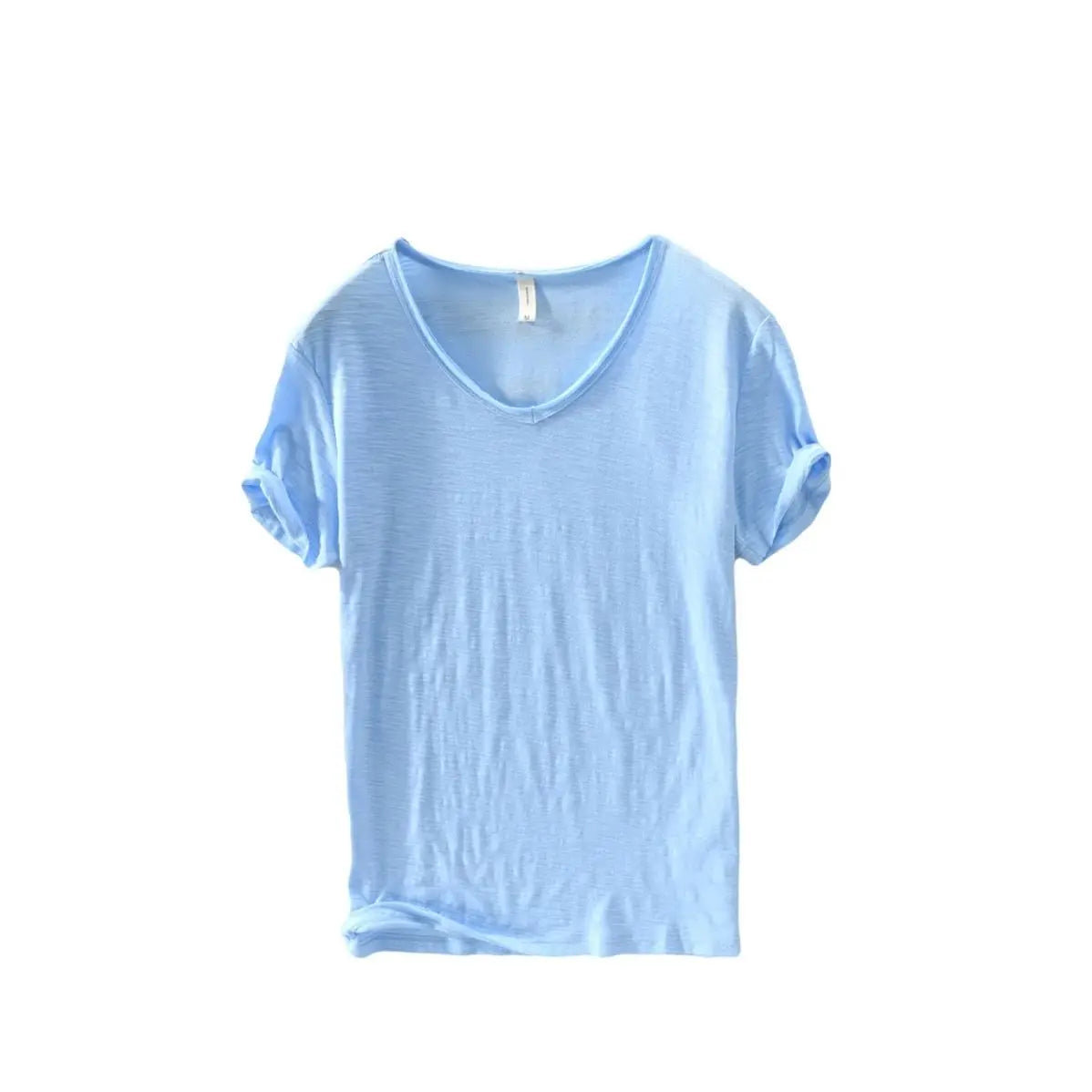 2023 Summer New 100% Cotton White T-shirt Male V-neck Solid Color Casual T Shirt Basic Tees Plus Size 3XL Short Sleeve Tops