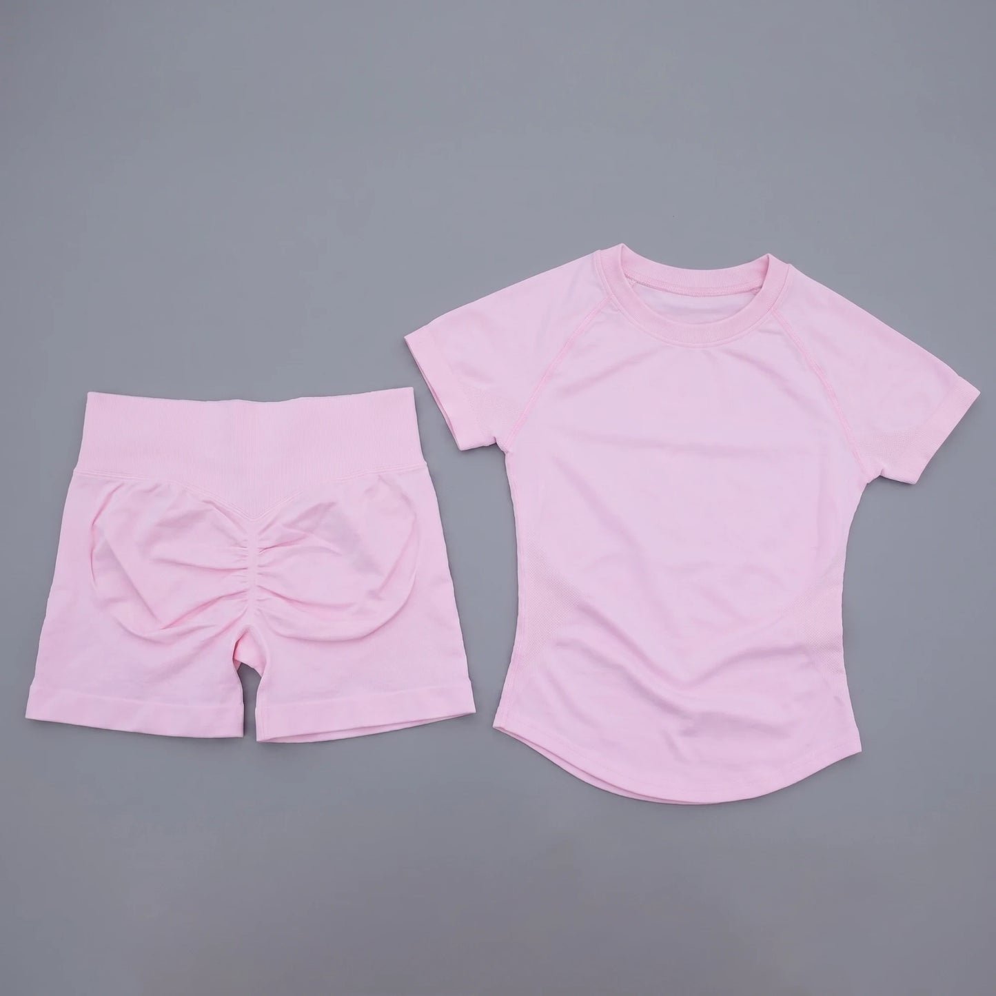 2 Pcs Sports Gym Sets Short Sleeve Seamless Clothing Fitness Set Women Workout Running Sports Short Leggings Suit