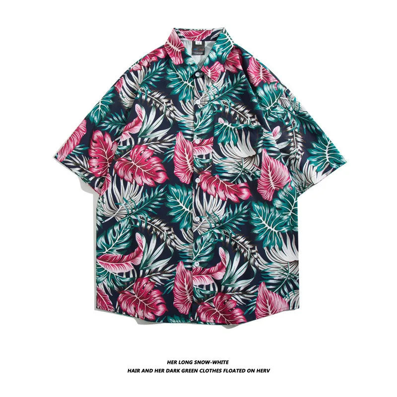 Men's Hawaiian Polyester Summer Short Sleeve Shirt Tropical Leaf 3D Pattern Printing Beach Male Shirts Casual Blouse For Men