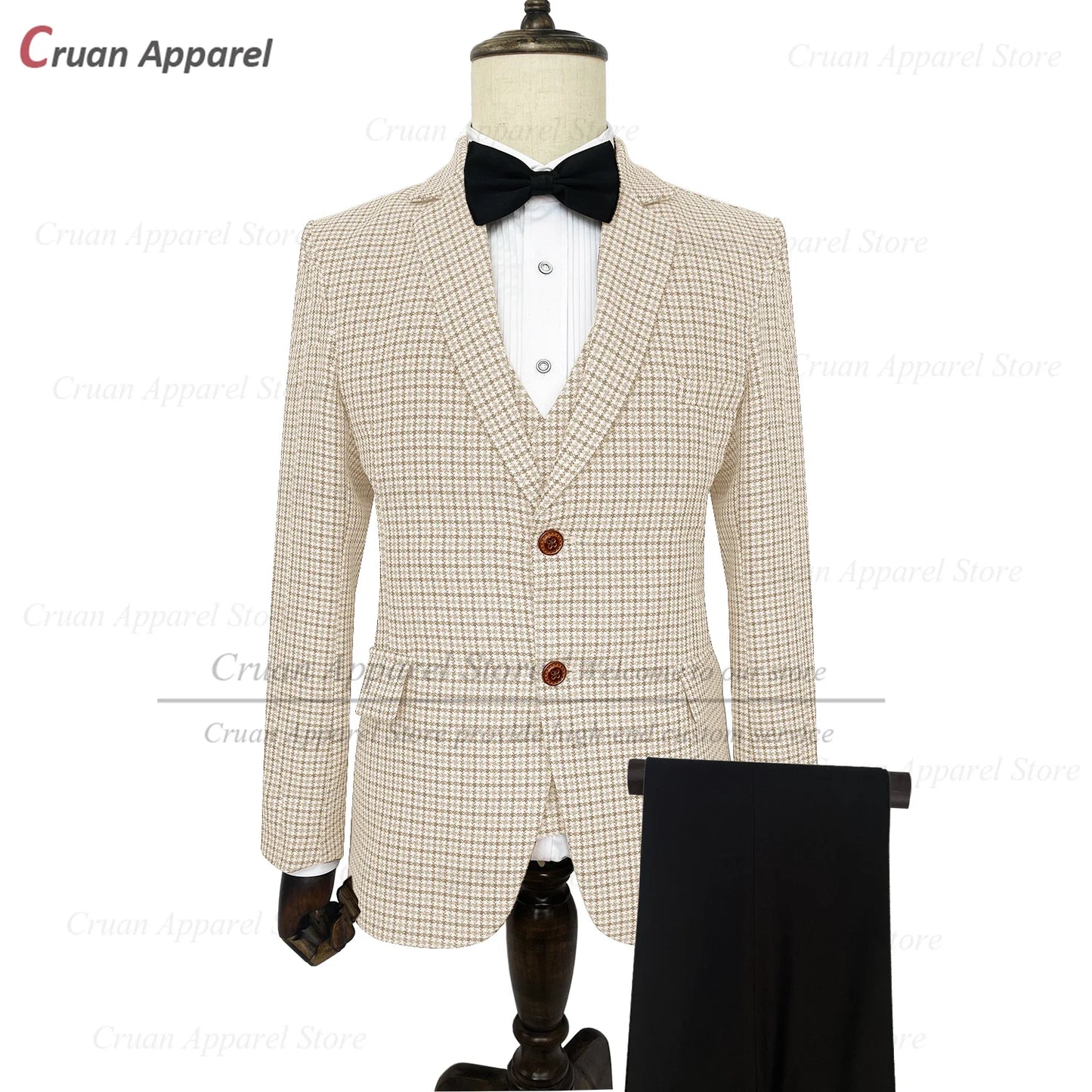 Classic Brown Suit Sets For Men Fashion Checkered Blazer Vest Pants 3 Pieces Formal Party Tailor-made Elegant Slim Fit Costumes