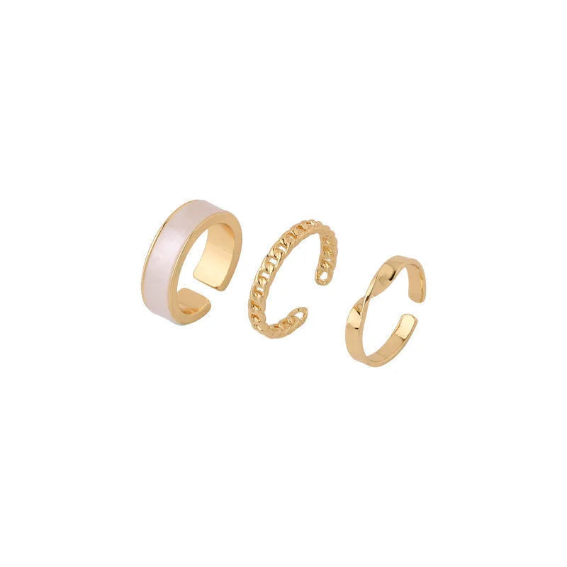 3pcs/set Bohemian White Enamel Round Metal Ring Sets Geometric Twist Open Adjustable Rings Sets for Women Girl Wedding Jewelry