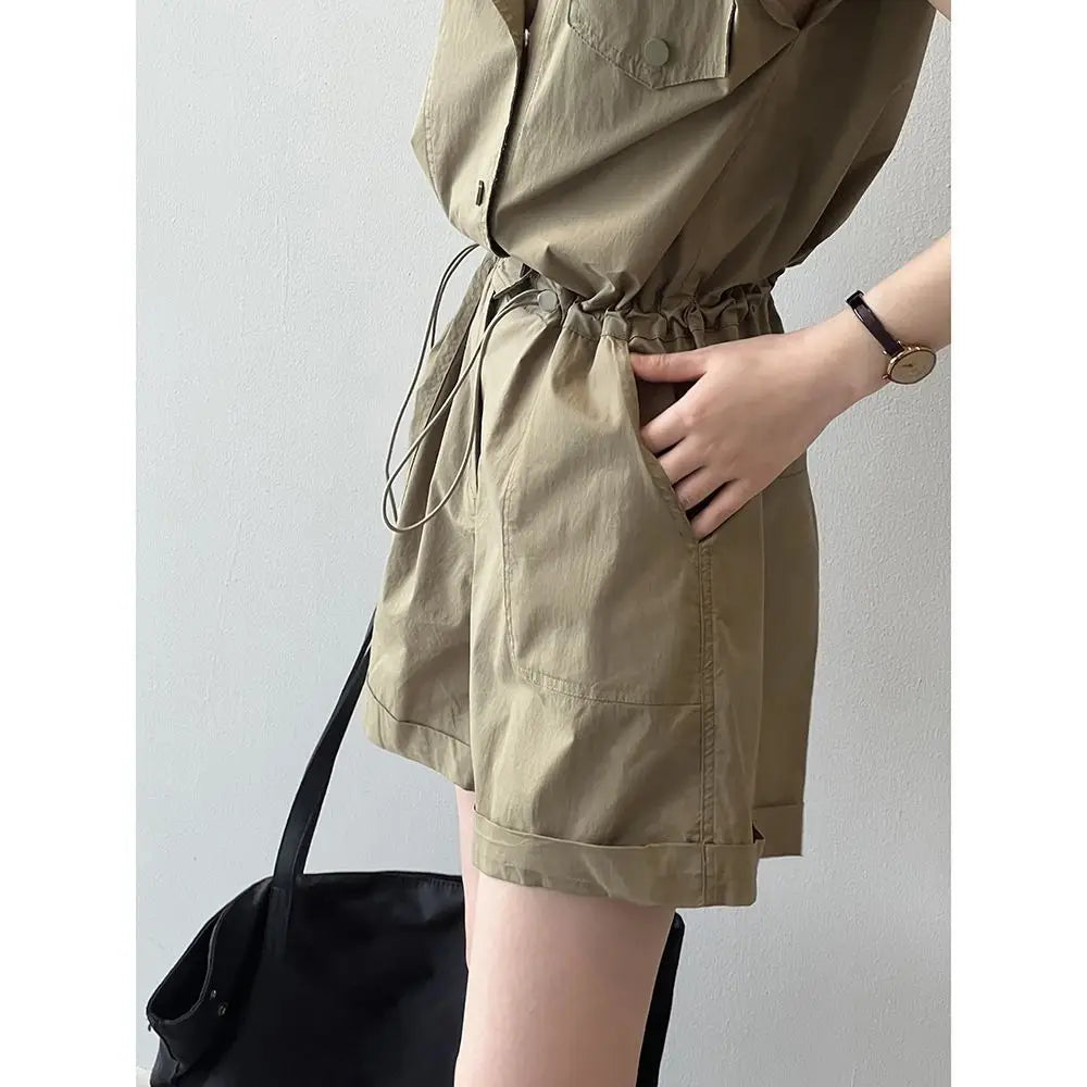 Fashionable Thin Short Pants Jumpsuit Set High Waist Commute Style Tassel Detail Straight Leg Jumpsuit for Summer