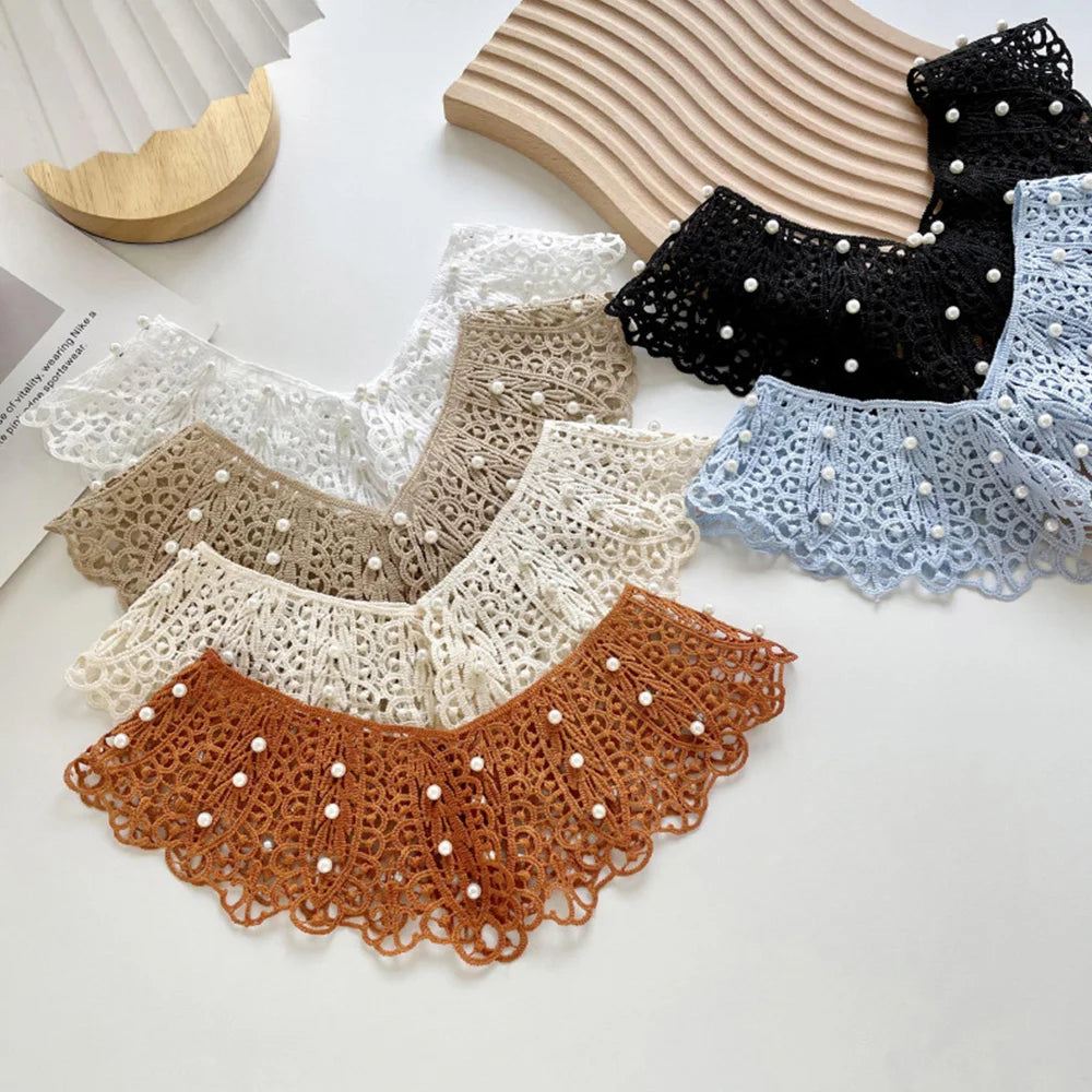 Pearl Hollow Fake Collar Ladies Embroidered False Collar Shawl Wrap Removable Neck Ties Shawl Detachable Shirt Clothes Accessory BAZAARHUBO