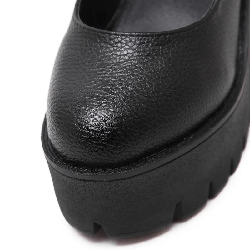 Gdgydh Women's Platform Chunky High Heels Ankle Buckle Strap Round Toe Non Slip Dress Pumps Mary Jane Lolita Pumps Punk Style