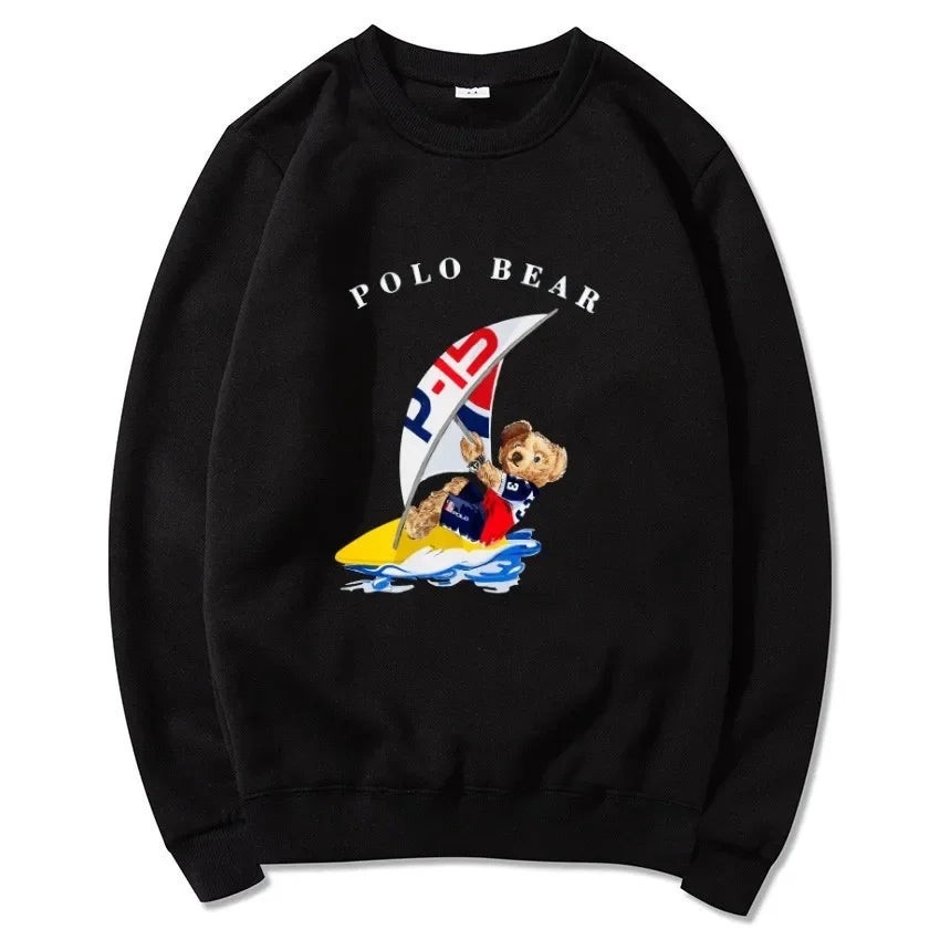 Men's casual and comfortable pullover, fashionable and versatile hooded sweatshirt with teddy bear pattern, sports shirt BAZAARHUBO