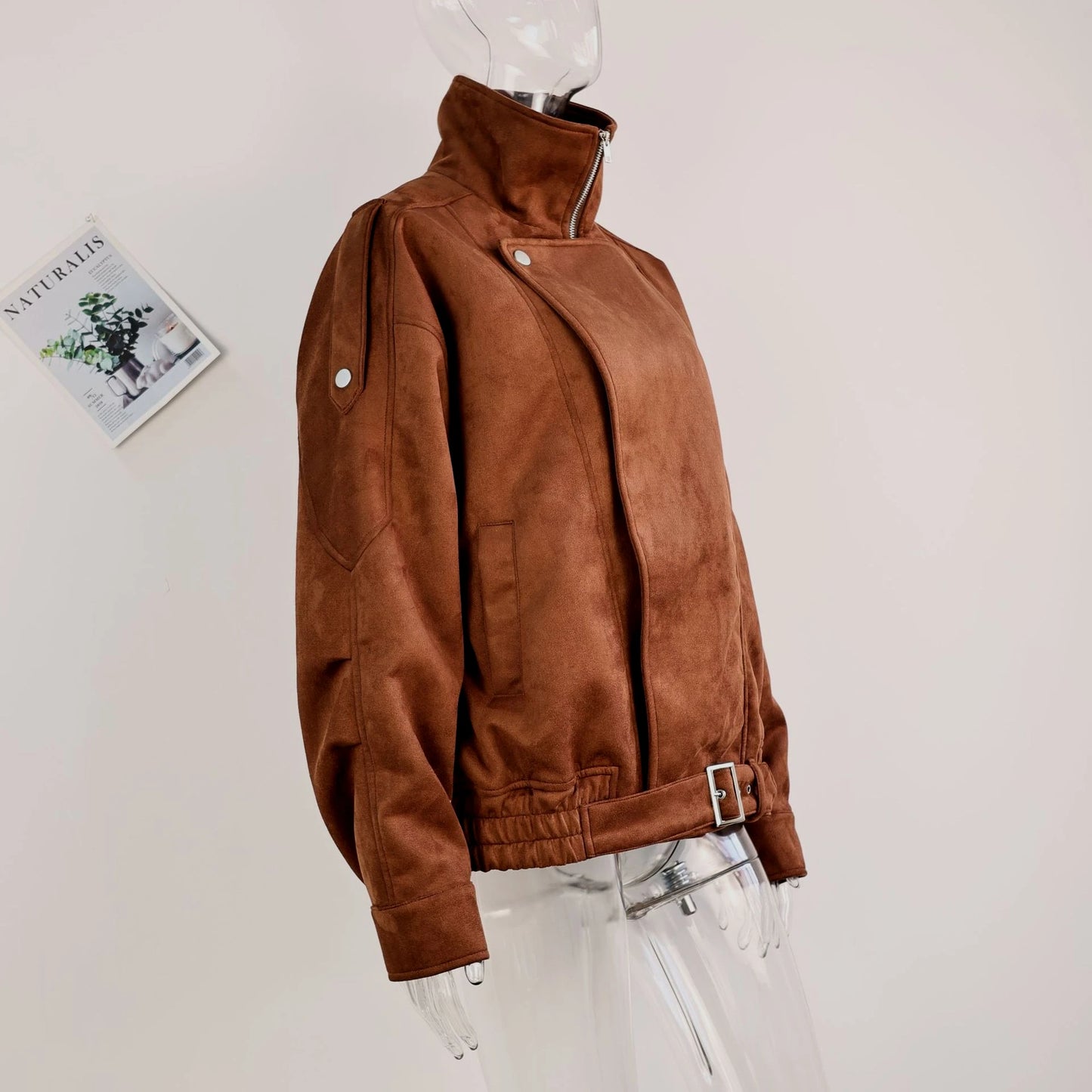 European and American Brown Lapel Irregular Short Loose Jacket Retro Maillard Fashion Casual Top