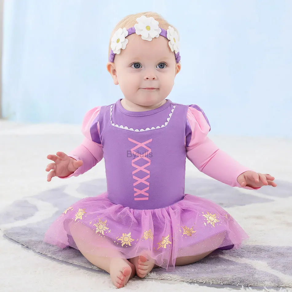Baby Girls Costumes Kid Romper Tutu Dress with Headband Infant Baby Girl Princess Alice Clothes Aurora Belle Dress Party Costume