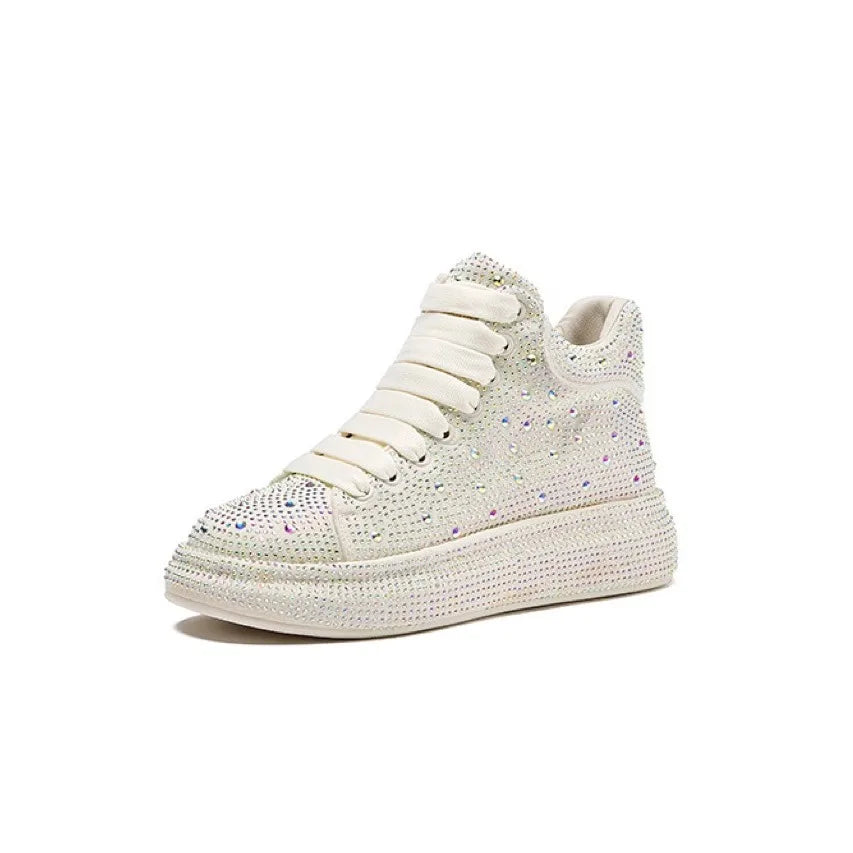 Hot Top Quality Winter Warm Fur Sneakers Sexy Women Skate Shoes New Rhinestone High Top Board Shoes Shiny Women's Casual Shoes