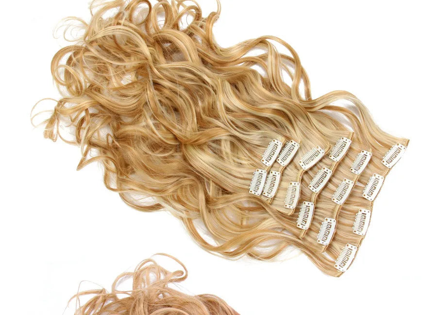 22 Inches Synthetic Long Straight Hairstyle 16 Clips 6Pcs/Set Hair Extensions Blonde Black Hairpieces Heat Resistant For Women