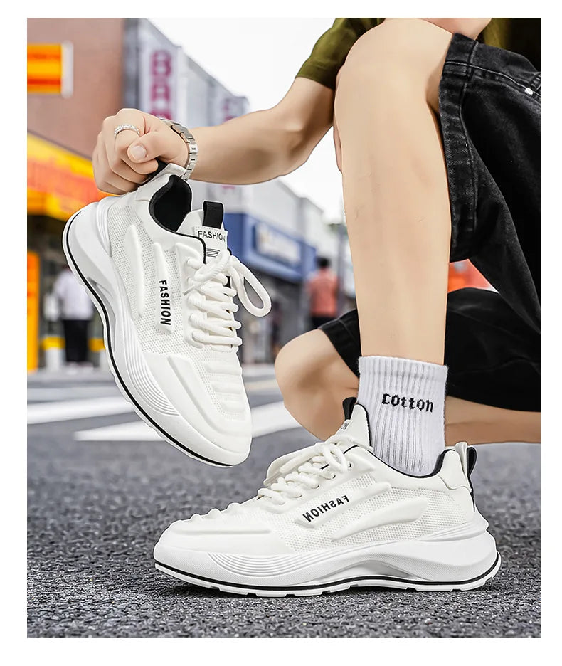 Summer 2026 Men's Thick Sole Sneakers Breathable Casual Running Shoes Streetwear Lightweight Trendy Footwear