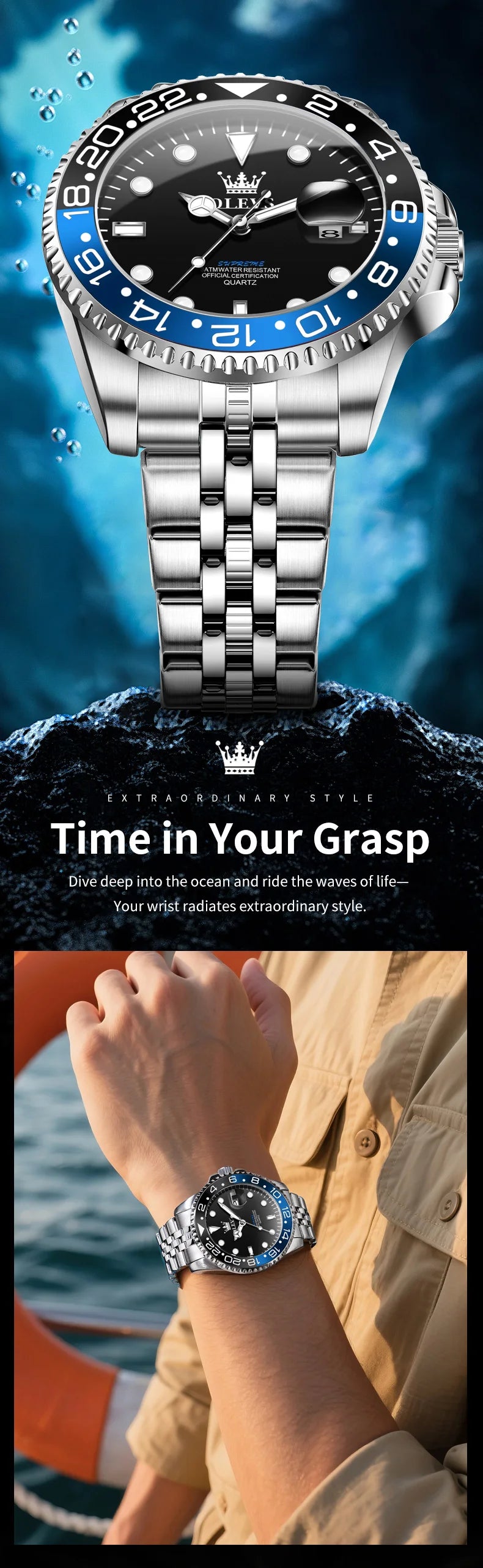 OLEVS 5657 Original Men's Watches Luxury Top Brand Diving Series Stainless Steel Waterproof Luminous Calendar Men's Wristwatches