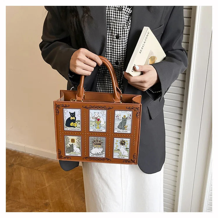 Vintage and Luxury Designer Bag Popular Fashionable Tote Bag Large Capacity with Delicate Embroidery Cat Printing Bag for Women