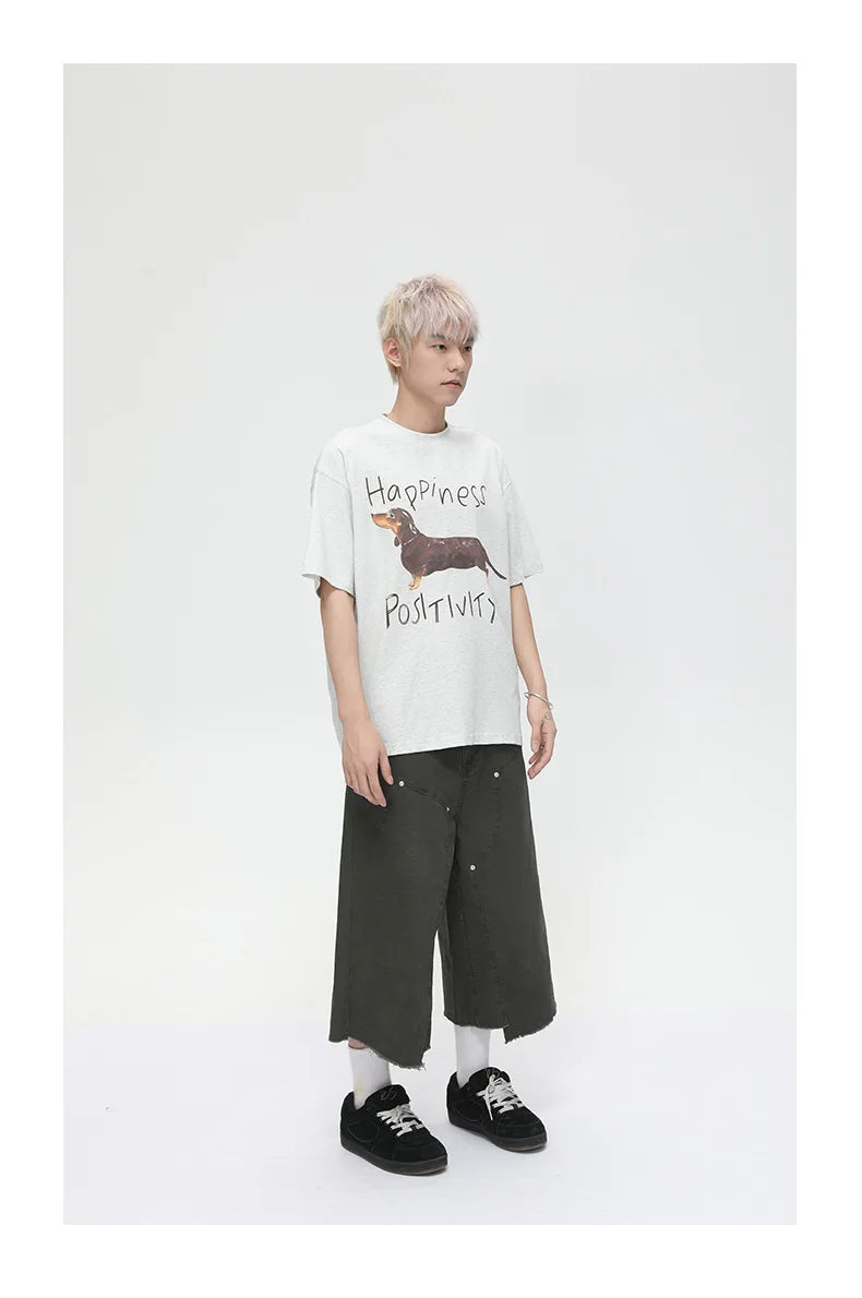 Men's Clothing | Tooling Logging Rough Edge Pure Cotton Loose and Simple Seven-point Denim Casual Pants