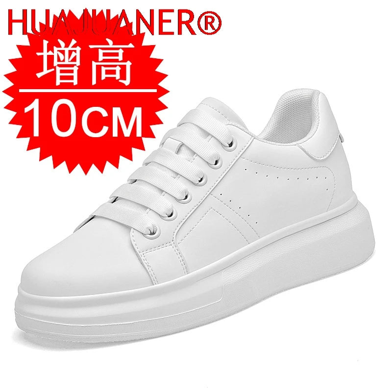 Men's Invisible Height Increasing Elevator Shoes Lace-up Sporty White Sneakers 6cm 8cm 10cm Taller Size Plus Invisible Elevate