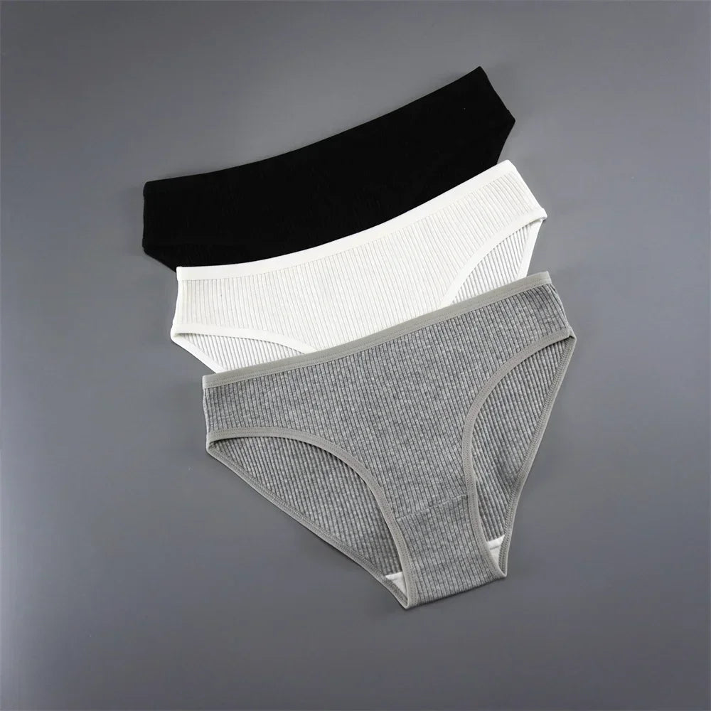 UNWE 3PCS/Pack Ribbed Cotton Seamless Panties for Women Briefs Pack Comfortable Ladies Underwear Sets