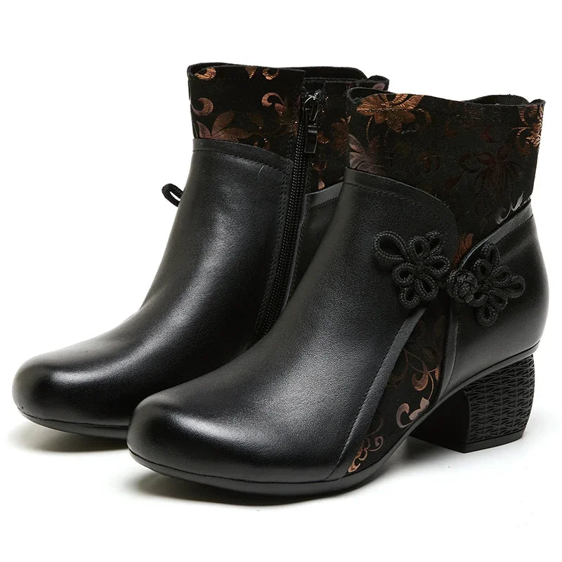 2025 Leather Ankle Boots Women High Heels Black Shoes for Women Handmade Genuine Leather Women Knight Boots Sale