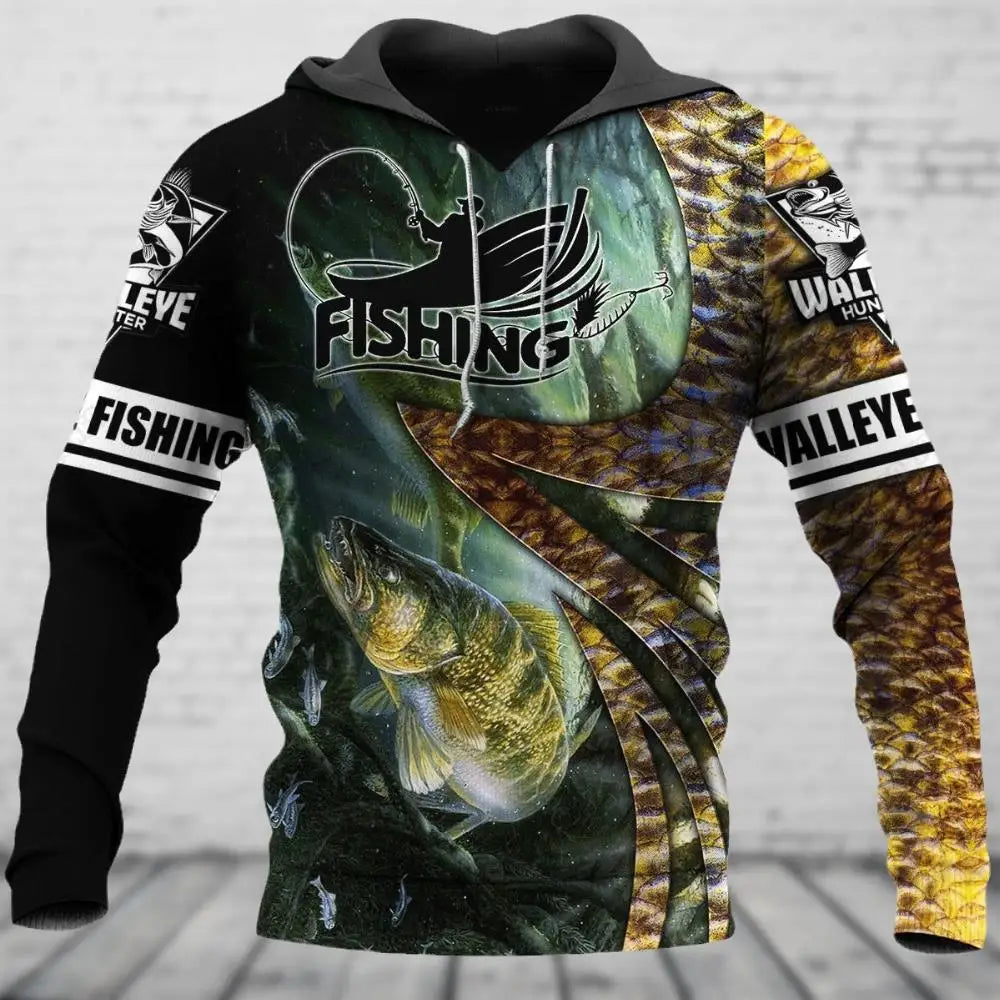New Men's Clothing Outdoor Fishing Sweatshirt 3D Print Oversized Pattern Trim Street Funny Pullover Top