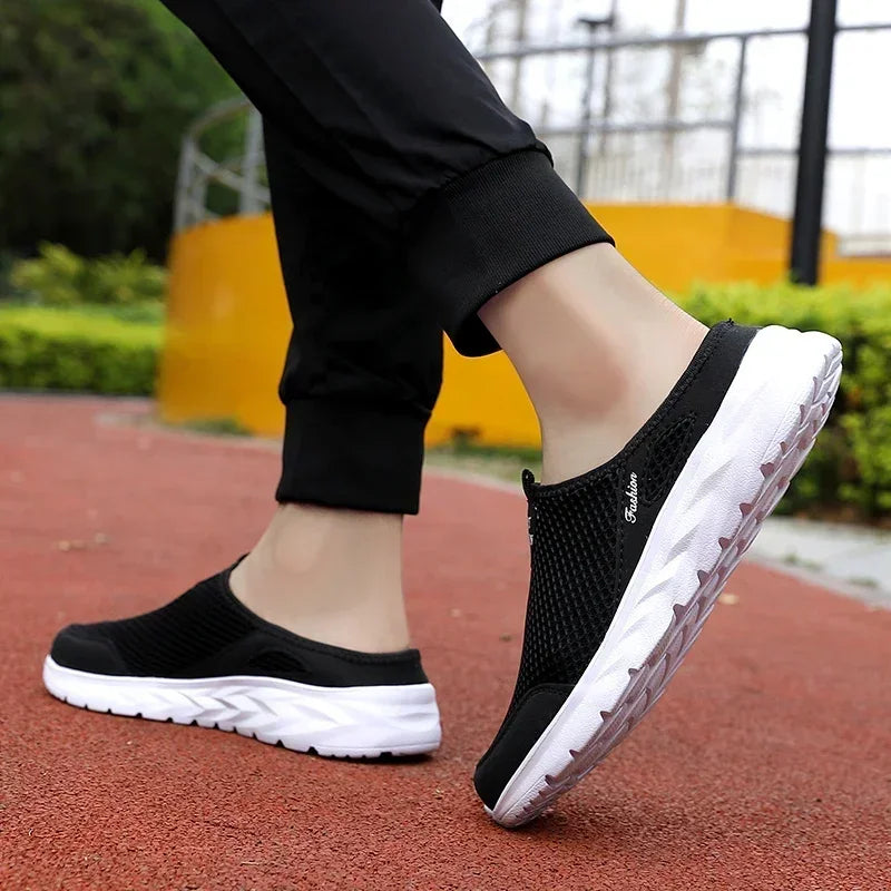 Half Slippers Outdoor High Quality Anti-slip Men Leisure Shoes Mesh Breathable Soft Comfortable Flat-bottomed Slippers