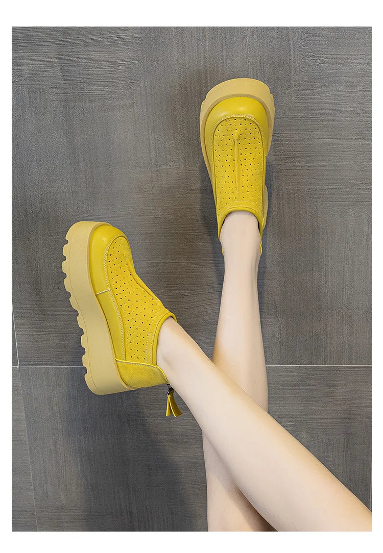 Fujin 6CM Suede Cow Genuine Leather Moccasins Women Platform Wedge Flats Women Shoes Ankle Booties Females ZIP Pumps Shoes