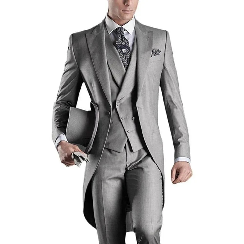 Royal Blue Long Tail Coat 3 Piece Gentleman Man Suits Male Fashion Groom Tuxedo for Wedding Prom Jacket Waistcoat with Pants