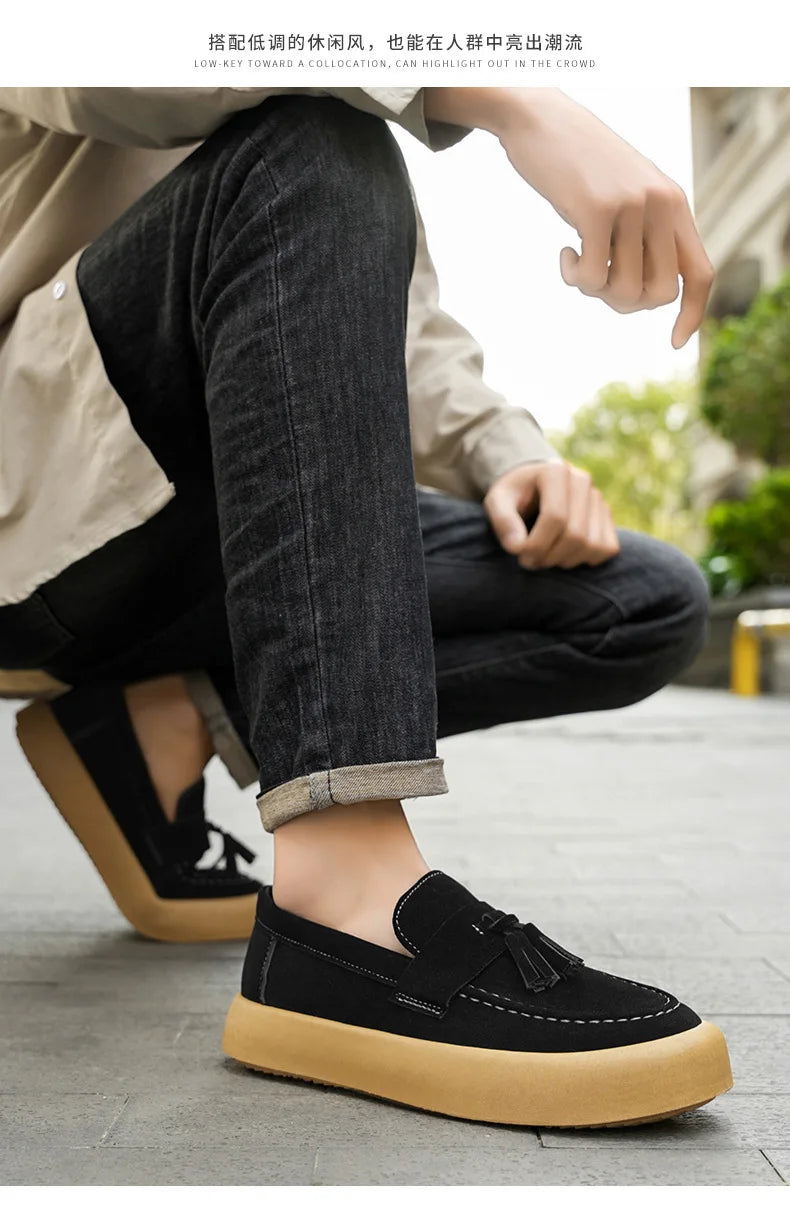Mens Loafers Tassel Shoes Autumn  Fours Season British Style Fashion Casual Shoes Trendy Platform Anti Slip Vulcanized Shoes